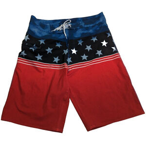 Burnside Mens Swim Trunks shorts American Flag Stars red white blue Size 30